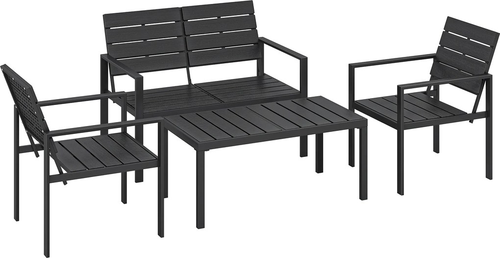 Outsunny Conjunto de Móveis de Jardim para 4 Pessoas - Sofá de 2 Lugares, 2 Cadeiras e Mesa de Centro - Preto | Aosom Portugal