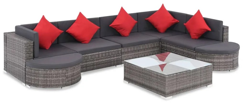 8 pcs conjunto lounge de jardim c/ almofadões vime PE cinzento