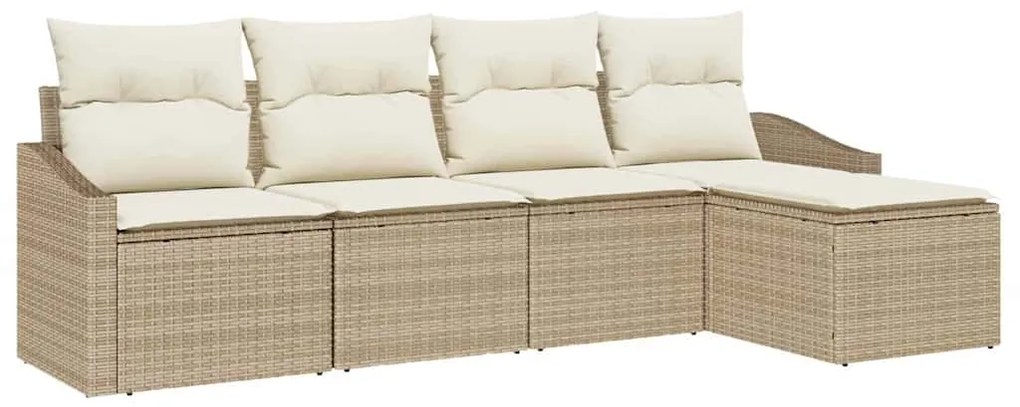 Conjunto de Sofá de Jardim 5 Peças com Almofadas Bege em Rattan Sintét