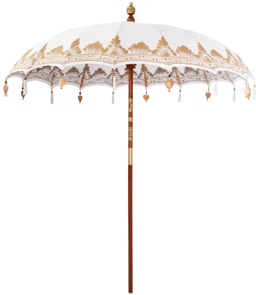 vidaXL Guarda-sol Outros Manual Creme x 250 cm Algodão e madeira