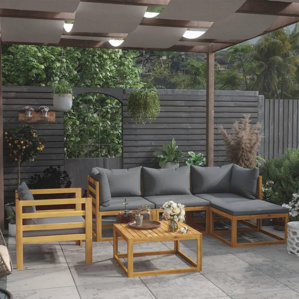 6 pcs conjunto lounge de jardim com almofadões acácia maciça