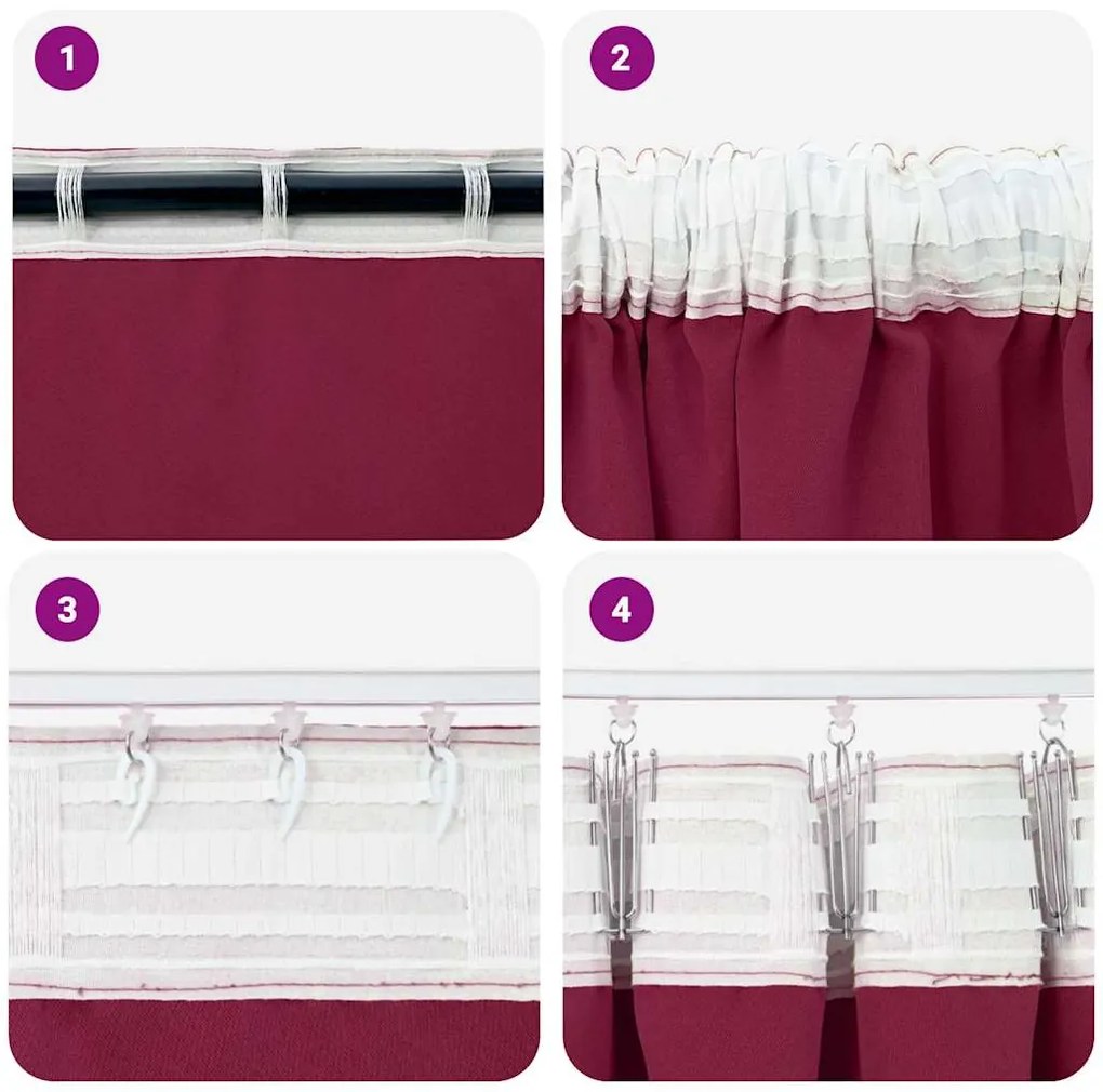 Cortinas 2 pcs Vinho Vermelho 260 x 140 cm Poliéster