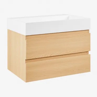 Conjunto De Móvel De Casa De Banho Suspenso Em Madeira E Folha De Freixo Com Lavatório Integrado Ona Madeira Natural & Sem Espelho & Sem - Sklum