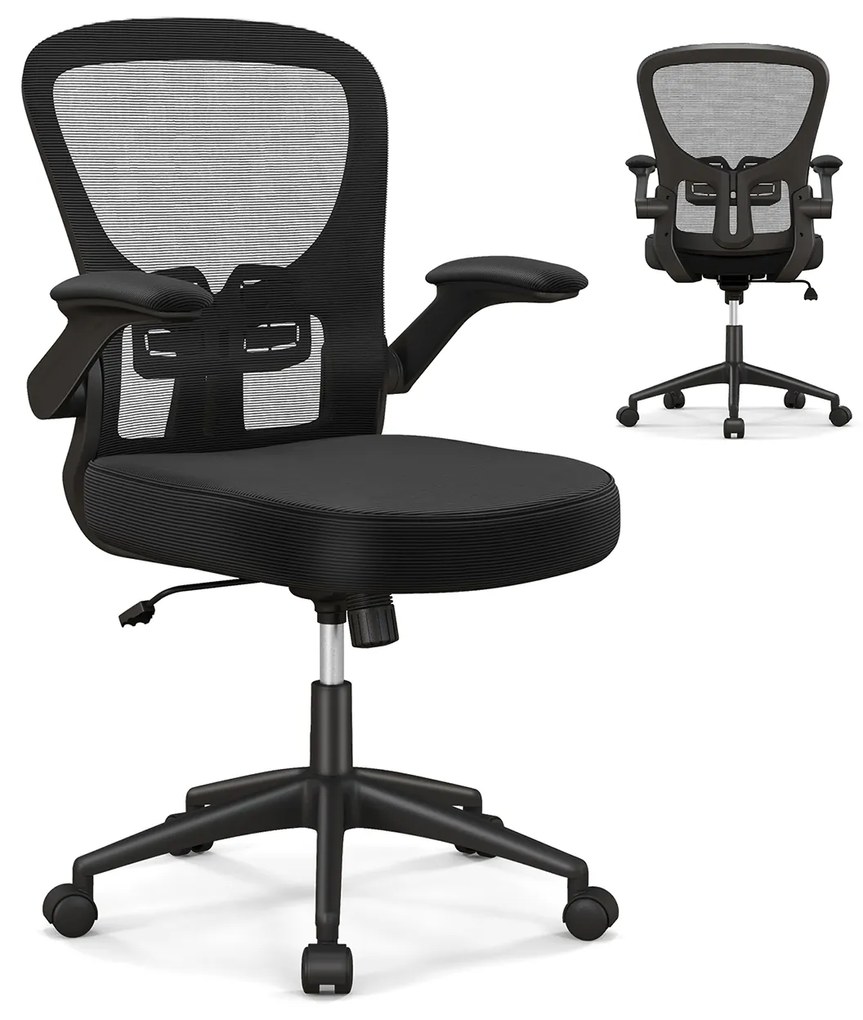 Cadeira de escritório ergonômica em malha com altura ajustável - preta