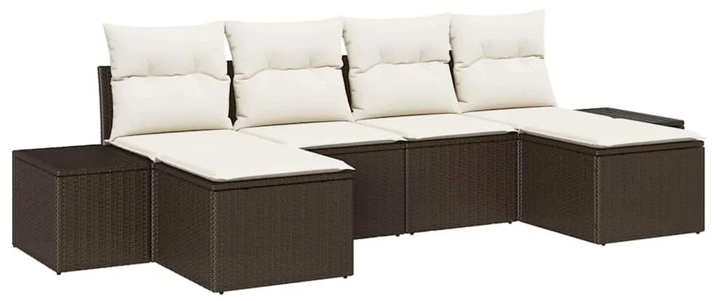 Conjunto de sofá de jardim de 6 peças com almofadas marrons em rattan