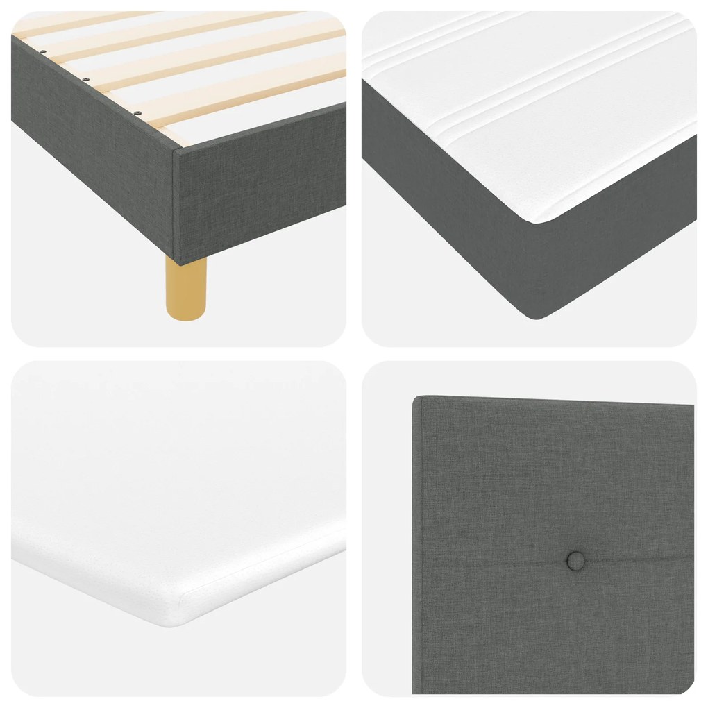 Cama Box Spring com Colchão Cinza Escuro 90x200 cm Tecido