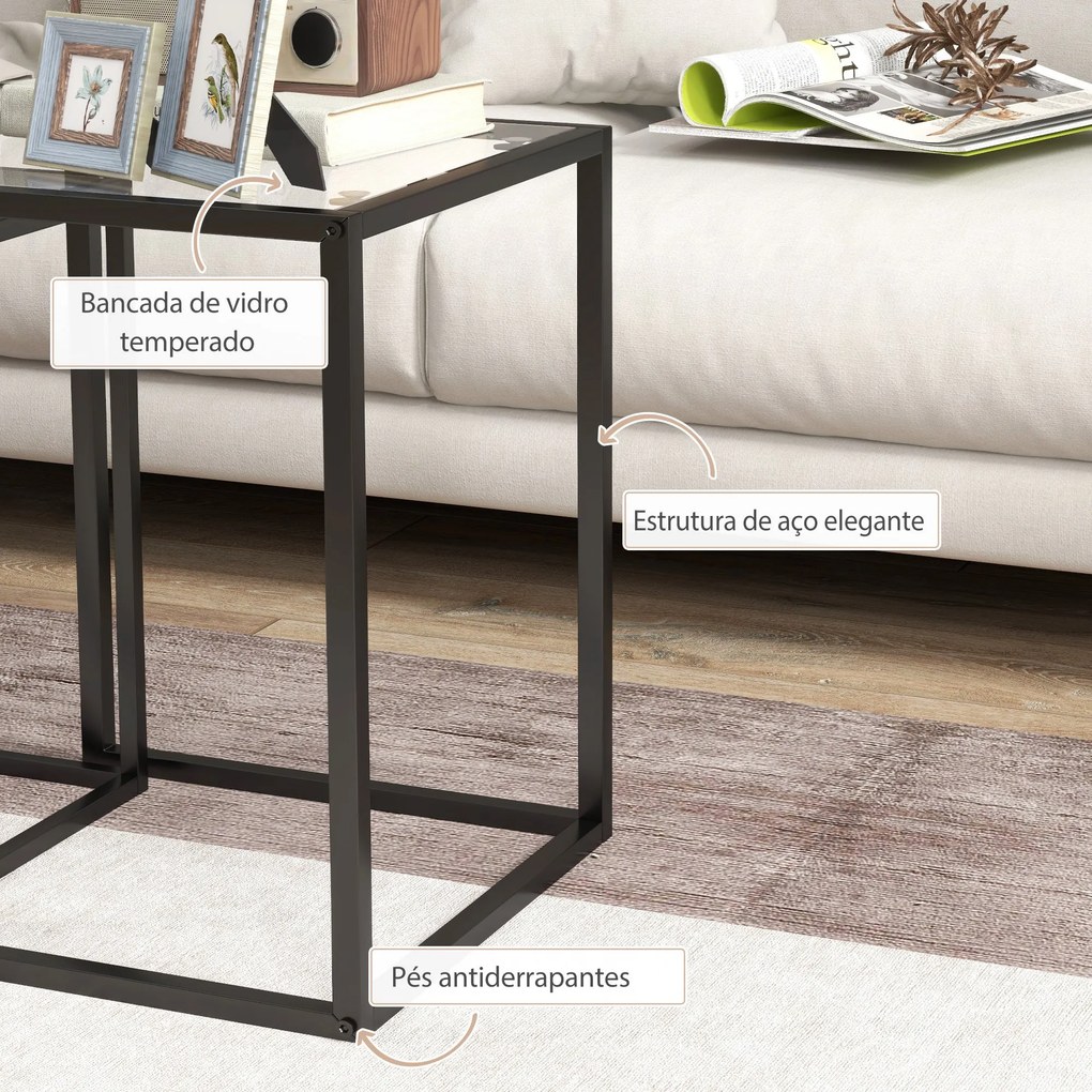 Conjunto de 2 Mesas de Centro Quadradas Conjunto de Mesas Auxiliares E
