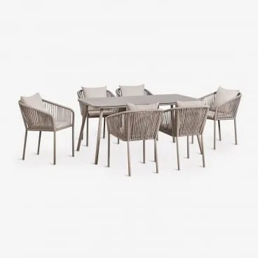 Conjunto De Mesa Retangular 160x90 Cm E 6 Cadeiras De Jantar Em Corda Trançada Arhiza Classic Moka Brown - Sklum