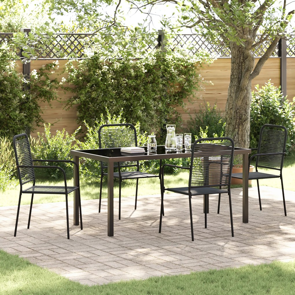 vidaXL Conjunto de Jantar para Jardim 5 Peças Preto Corda de Algodão e Aço