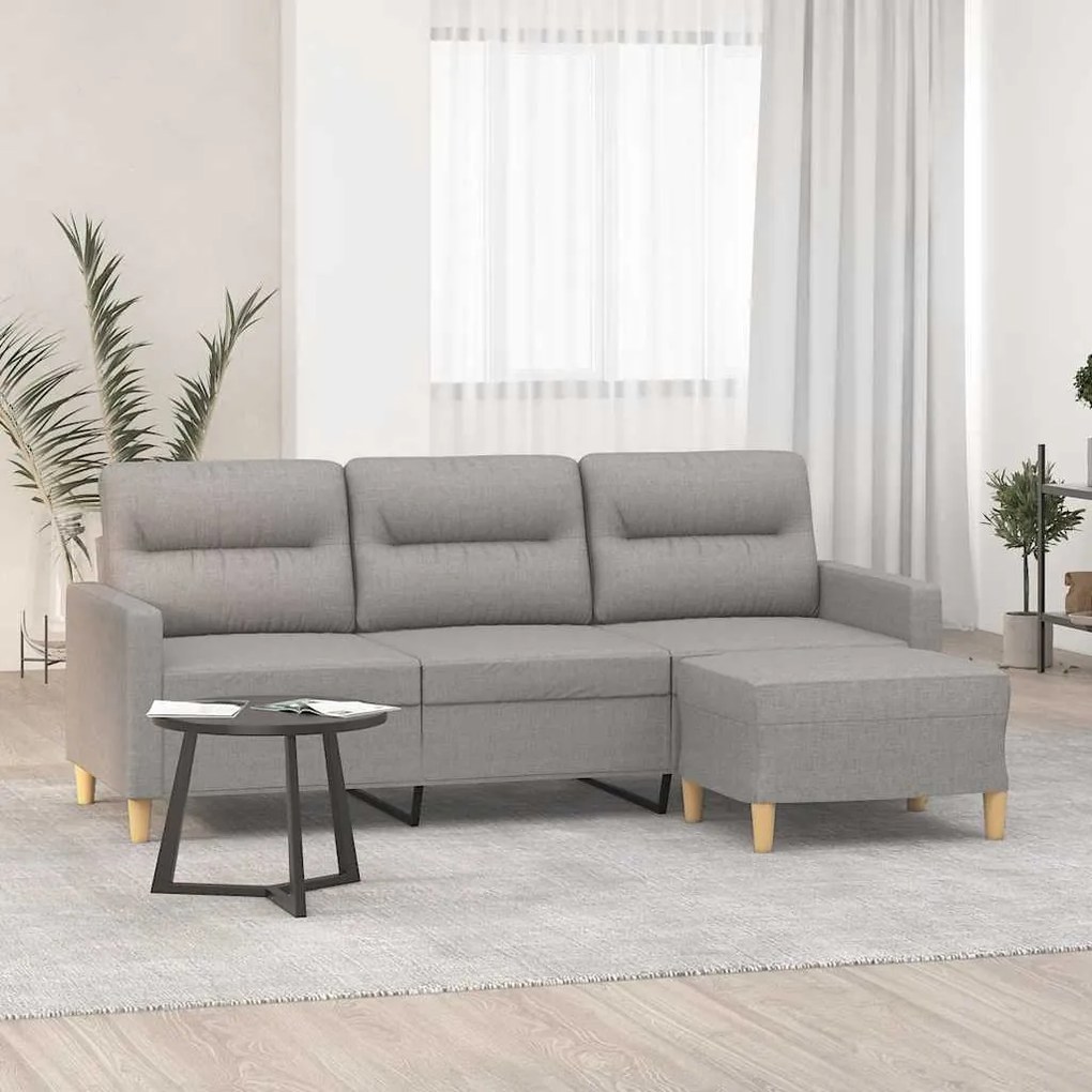 vidaXL Sofá de 3 lugares com apoio de pés 180 cm tecido cinzento-claro