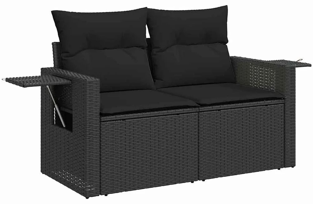 Sofá de Jardim 12 Peças com Almofadas Pretas em Rattan Poliéster e Acá