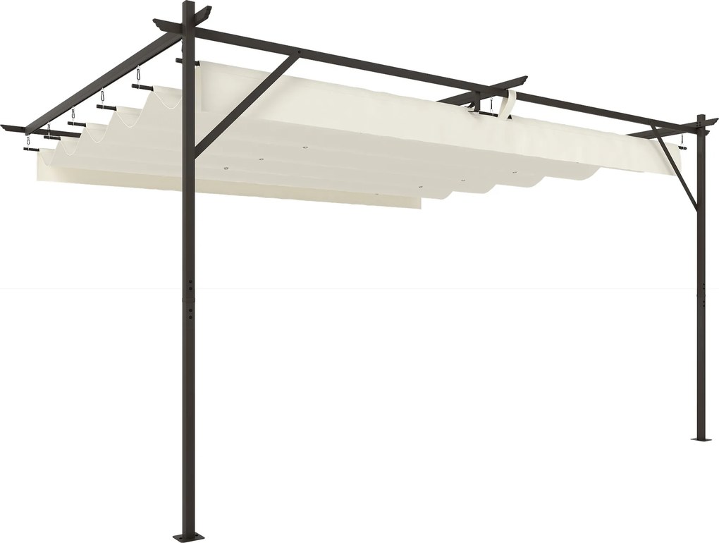 Outsunny Pérgola de Parede de Jardim 4x3 m com Telhado Retrátil Proteção UPF30+ Drenagem Pérgola para Exterior Creme | Aosom Portugal