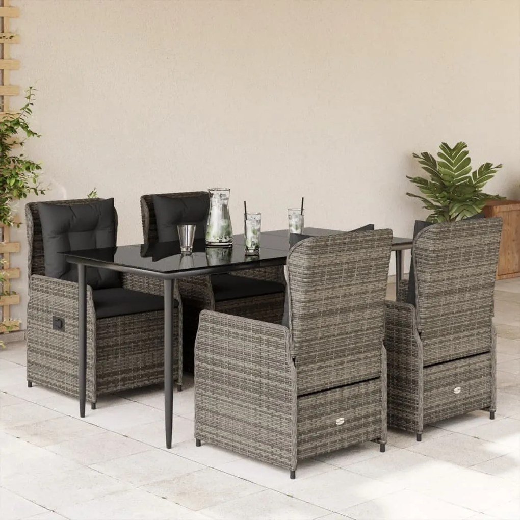 vidaXL 5 pcs conjunto de jantar p/ jardim c/ almofadões vime PE cinza