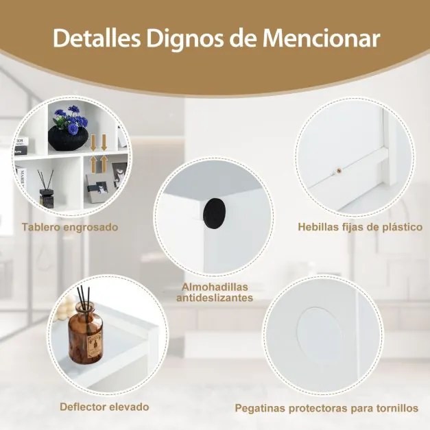Estante aberta de 3 níveis com 8 armarios em forma de cubo 122 x 32 x 93 cm Branco
