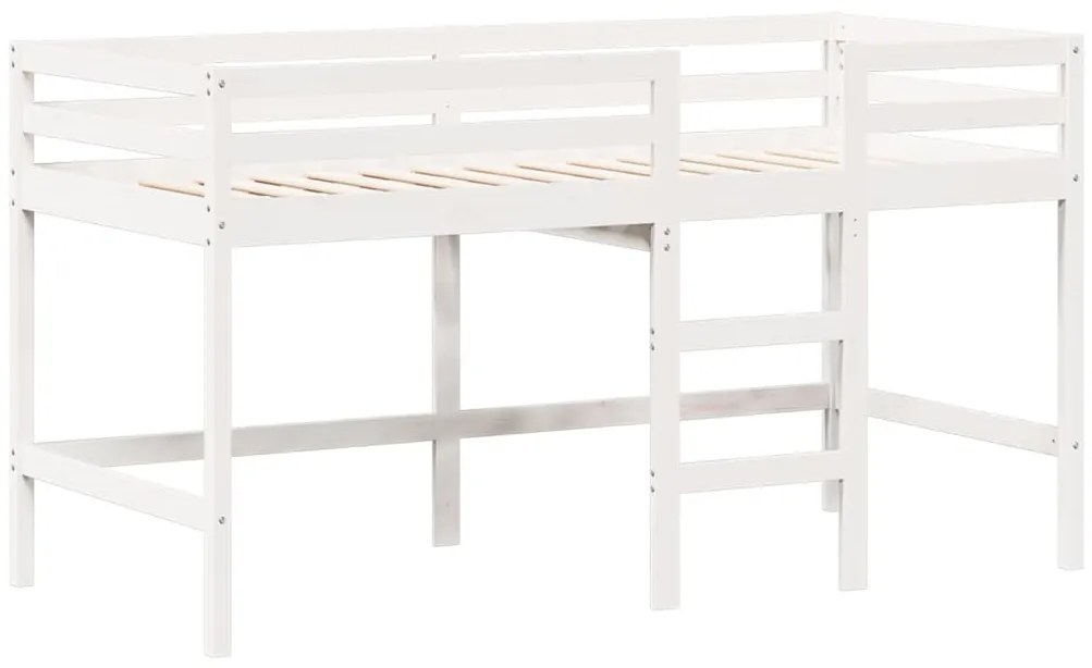 Cama alta c/ escada e telhado 80x200 cm pinho maciço branco