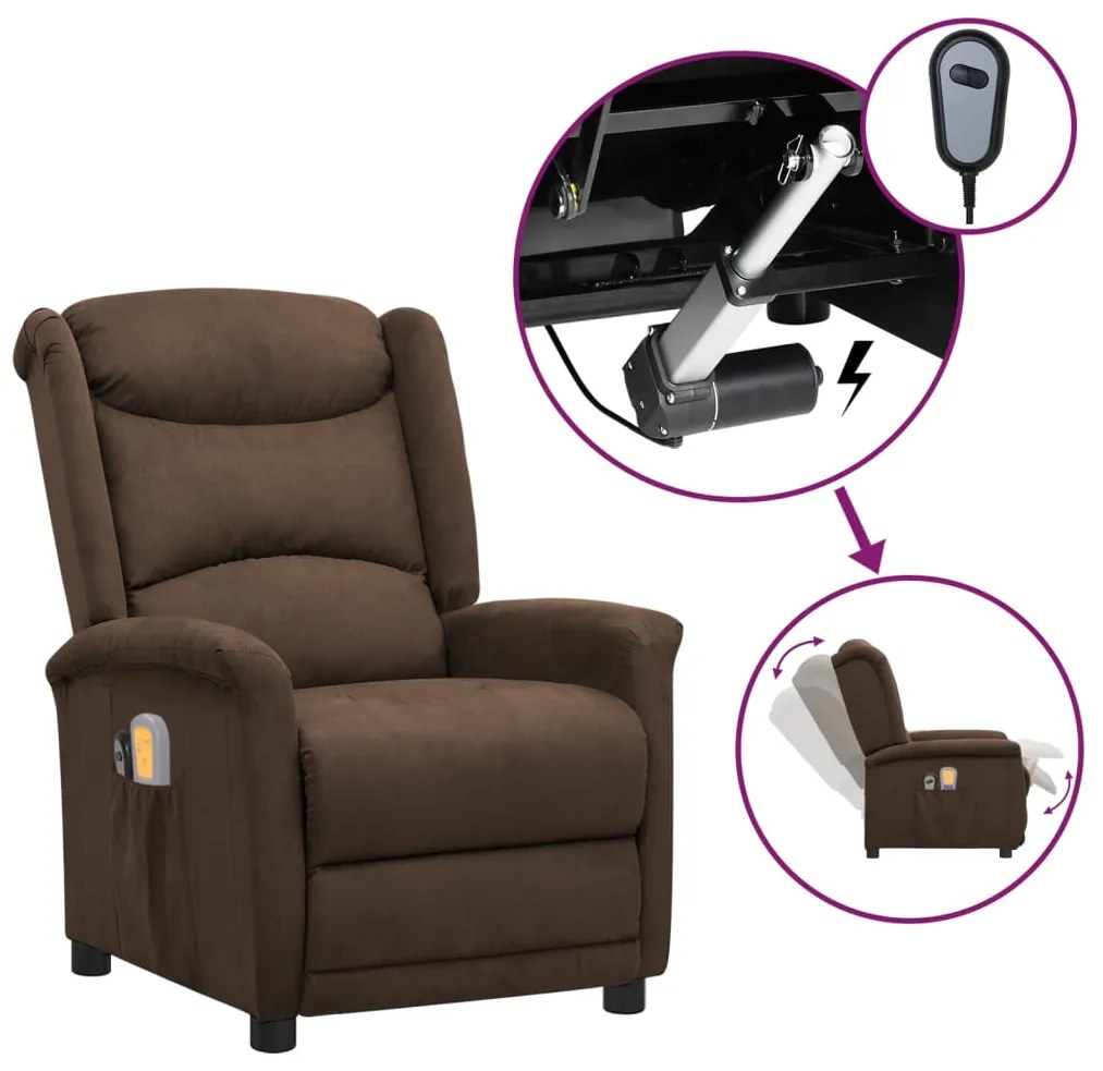 vidaXL Poltrona de massagens elétrica tecido de microfibra castanho