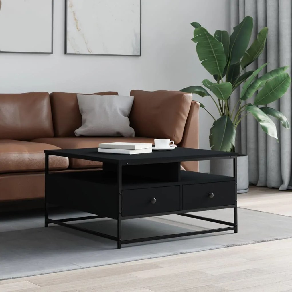 vidaXL Mesa de centro 80x80x45 cm derivados de madeira preto