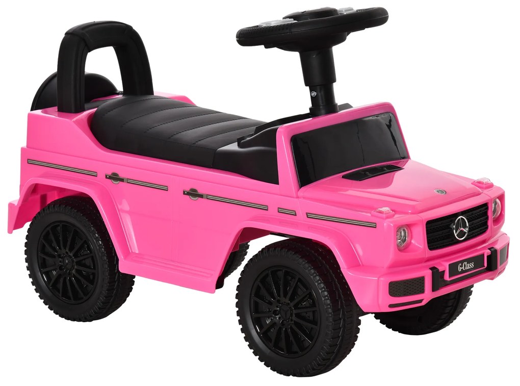 Carro Andador para Bebés com Licença Mercedes G350 com Compartimento de Arrumação e Volante Carga 25 kg 62,5x28,5x45 cm Rosa