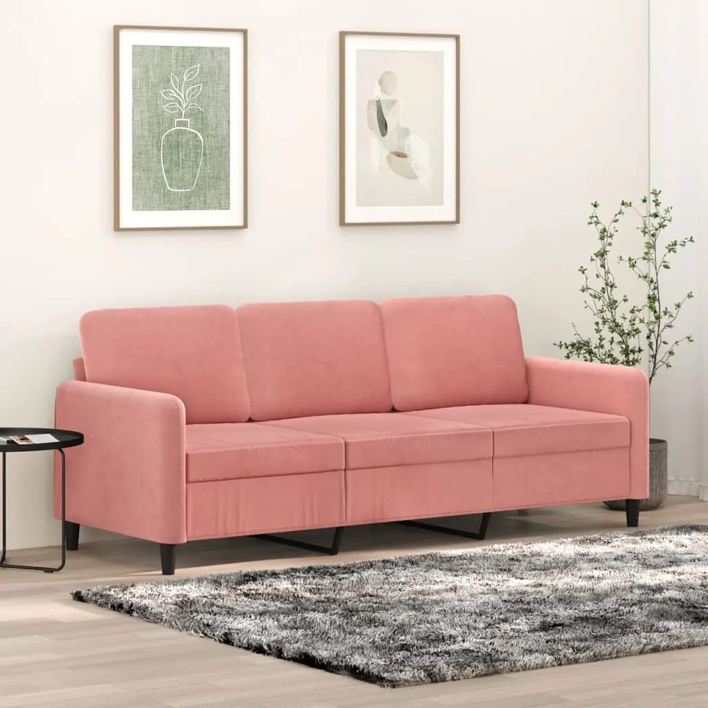 vidaXL Sofá de 3 lugares 180 cm veludo rosa