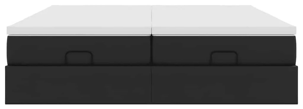 Estrutura de cama otomana com colchões pele artificial preta