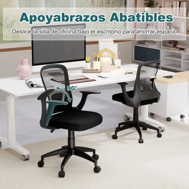 Cadeira de escritório ergonómica em malha com encosto ajustável e braços rebatíveis para escritório 62 x 54 x 94-104 cm Preto