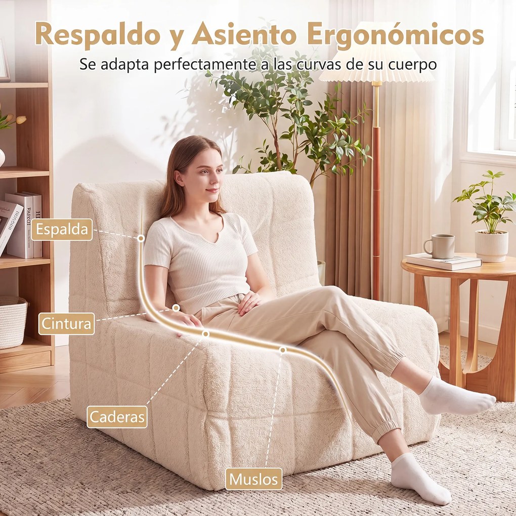 Pufe com enchimento incluído 86 x 86 x 72 cm, esponja integrada, encosto ergonómico, base antiderrapante e capa em tecido macio para sala ou quarto, b