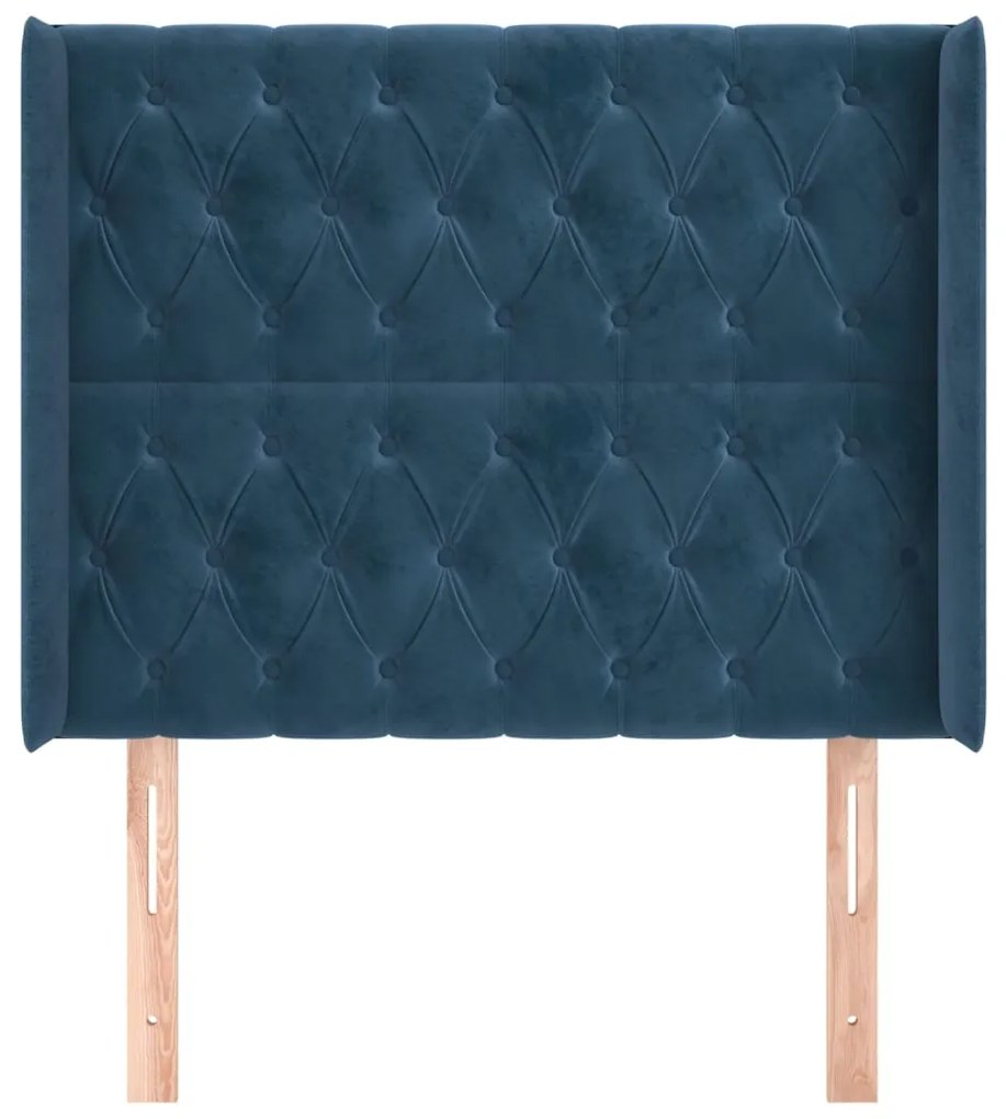 Cabeceira cama c/ abas veludo 93x16x118/128 cm azul-escuro