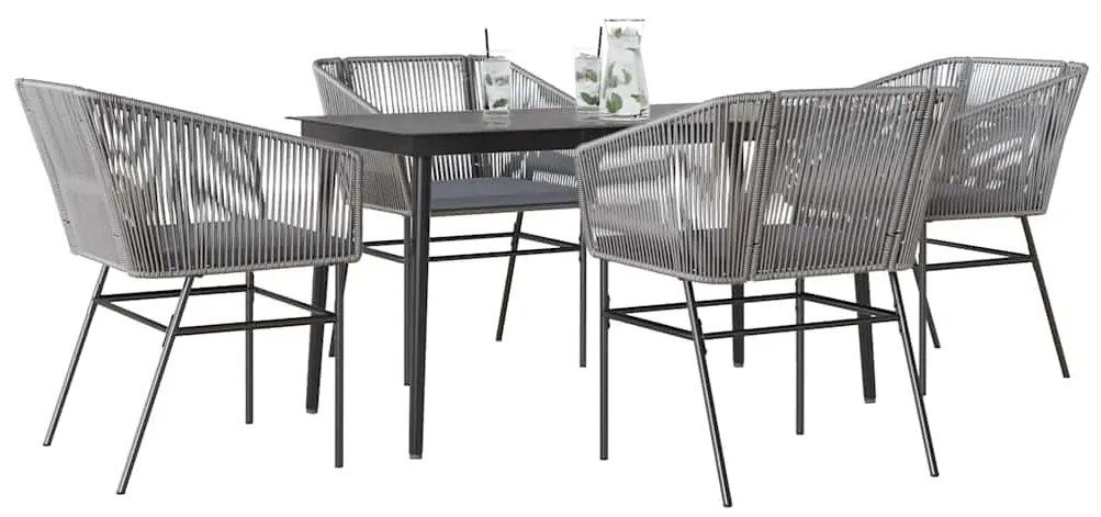 Conjunto jantar jardim 5 peças almofadas vidro vime cinzento PE