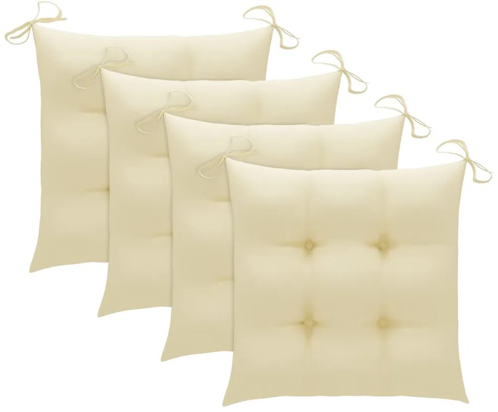 Cadeiras de jardim c/ almofadões branco nata 4 pcs teca maciça
