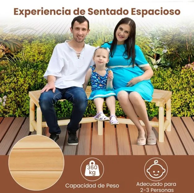 Banco Curvo para Exterior 170 x 58 x 45 cm para 2-3 Pessoas Capacidade de Carga de 360 kg Sem Encosto para Jardim Natural