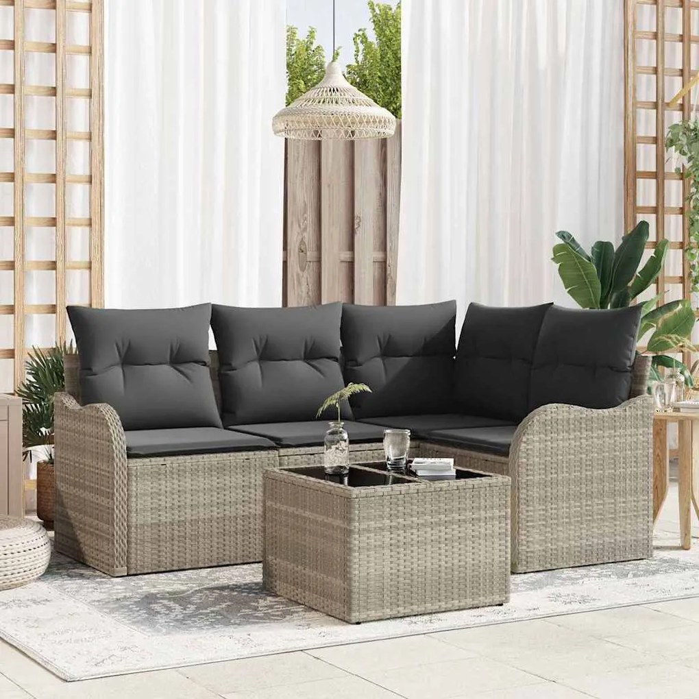 Conjunto de Sofás de Jardim vidaXL de 5 Peças com Almofadas Cinza Ratt