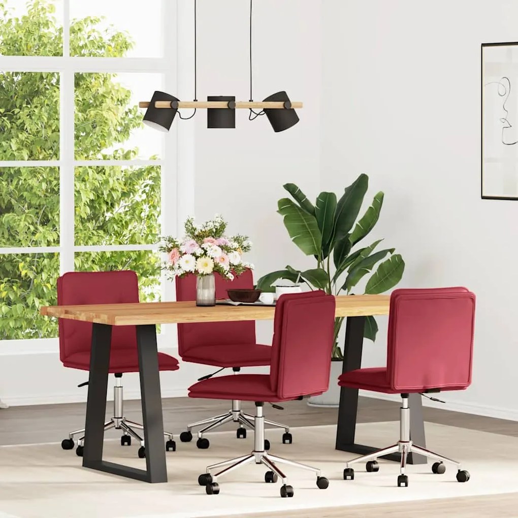 vidaXL Cadeiras de jantar 4pcs couro artificial vermelho tinto