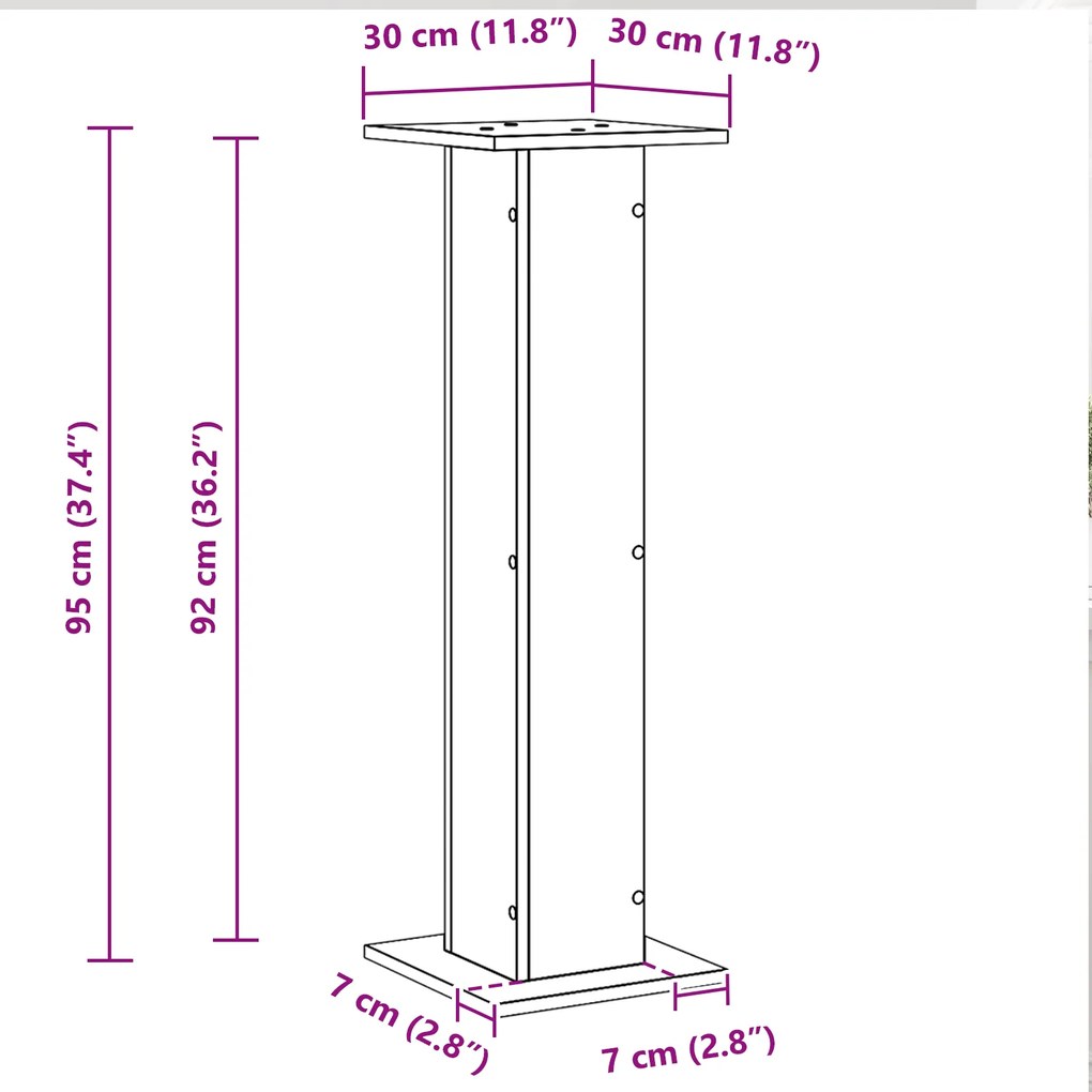 Suporte para Plantas vidaXL 2 pcs Carvalho Preto 30x30x95 cm Madeira C