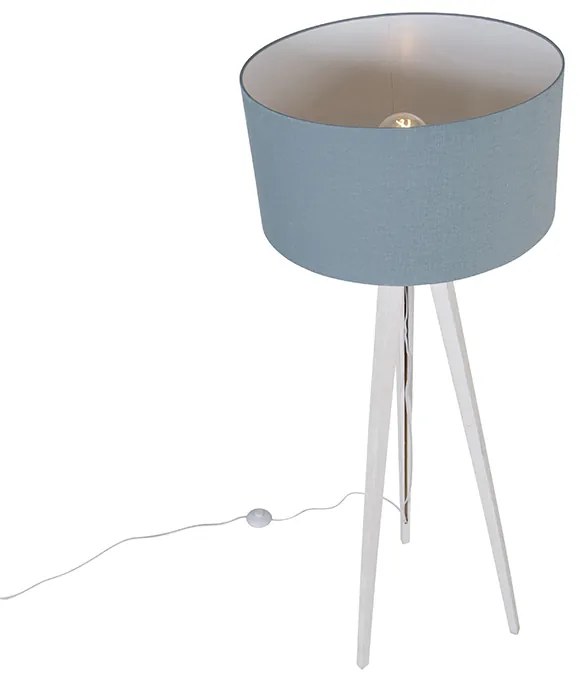 Candeeiro de pé tripé branco com cúpula azul claro 50 cm - Tripod Classic Moderno