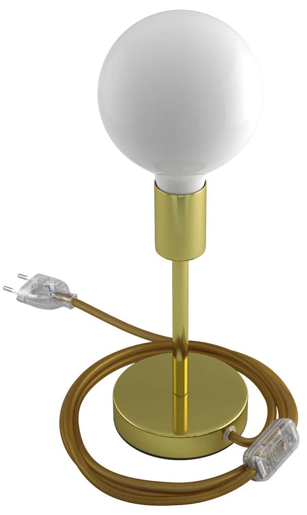 Alzaluce - metal table lamp with fabric cable switch and 2 poles plug - 15 cm / Latão