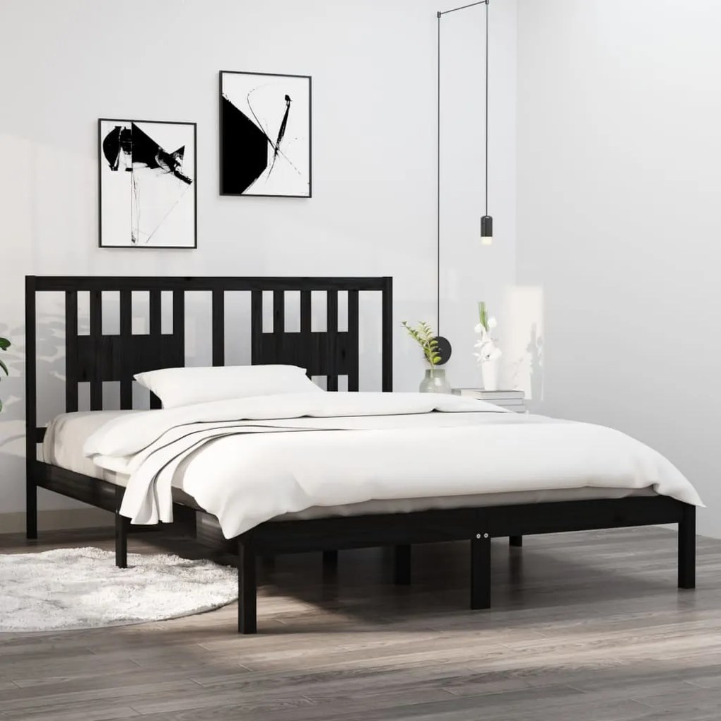 vidaXL Estrutura de cama 140x200 cm madeira de pinho maciça preto