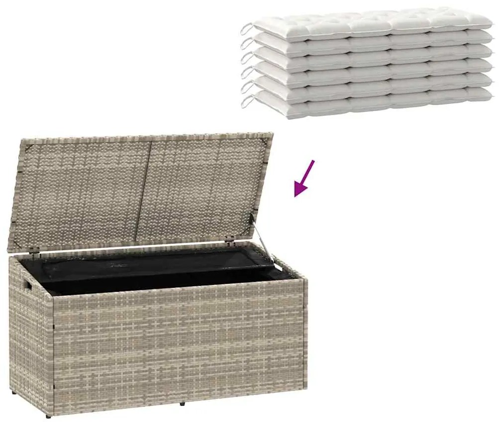 Caixa de arrumação p/ jardim 110x50x58 cm vime PE cinza-claro