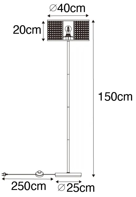 Candeeiro de pé oriental branco com vime 40 cm - Akira