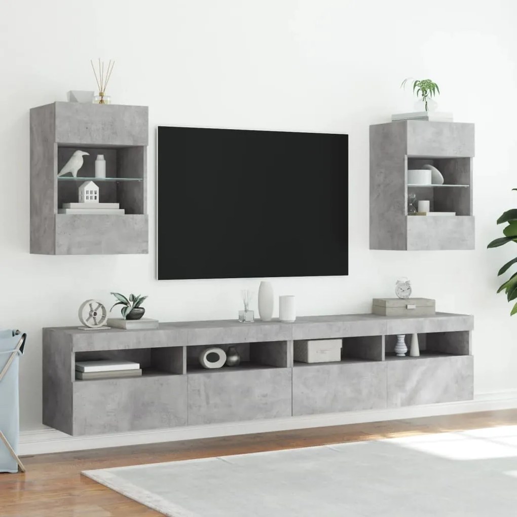 Móvel de parede p/ TV c/ luzes LED 40x30x60,5 cm cinza cimento