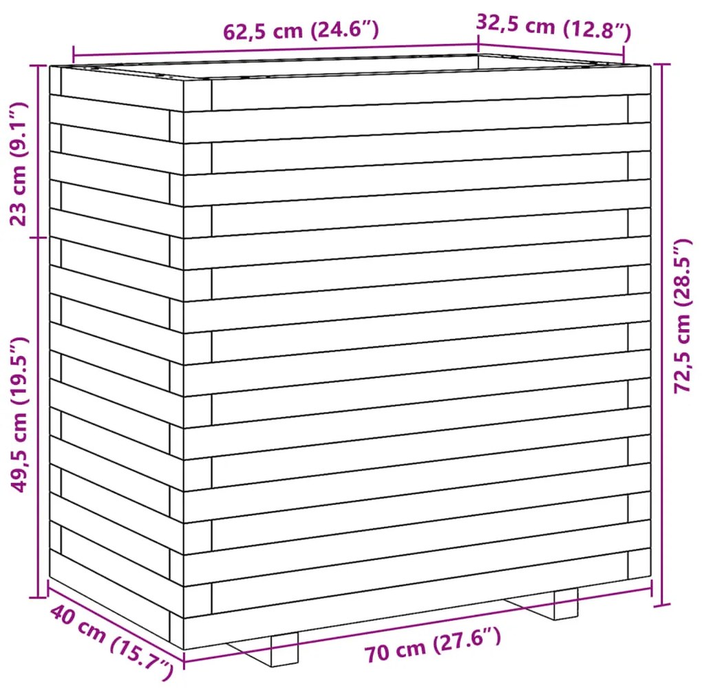 Vaso/floreira de jardim 70x40x72,5 cm madeira de pinho maciça