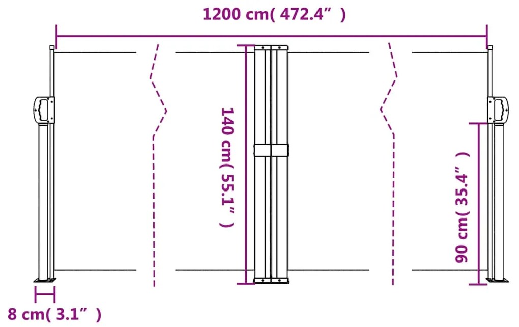 Toldo lateral retrátil 140x1200 cm azul