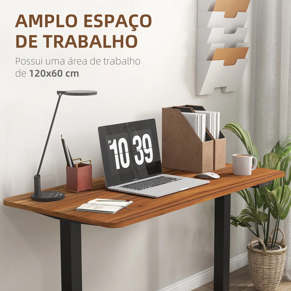Secretária Elétrica de Pé Secretária Elevatória com Altura Ajustável Função de Memória 120x60x73-118 cm Cadeira de Escritorio