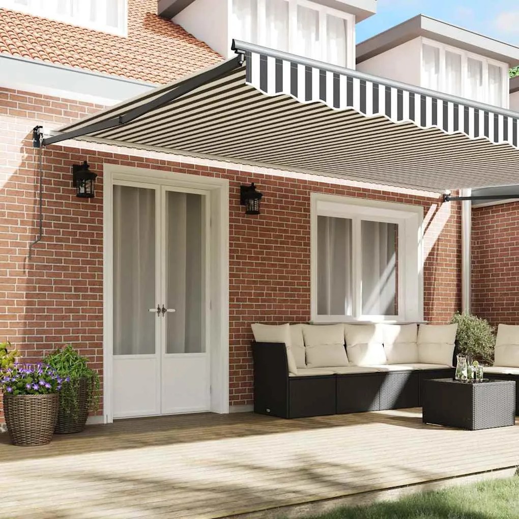 Toldo retrátil 5x3 m tecido e alumínio antracite e branco