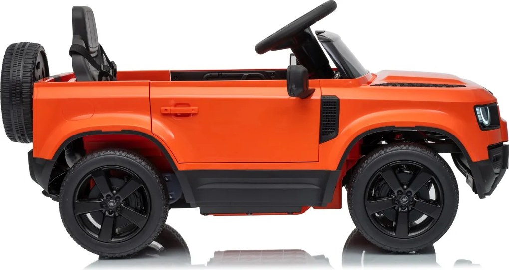 Carro elétrico para Crianças 12V 4x4 Land Rover Defender Rodas de espuma EVA, Assento Couro ecológico, Controlo remoto Laranja