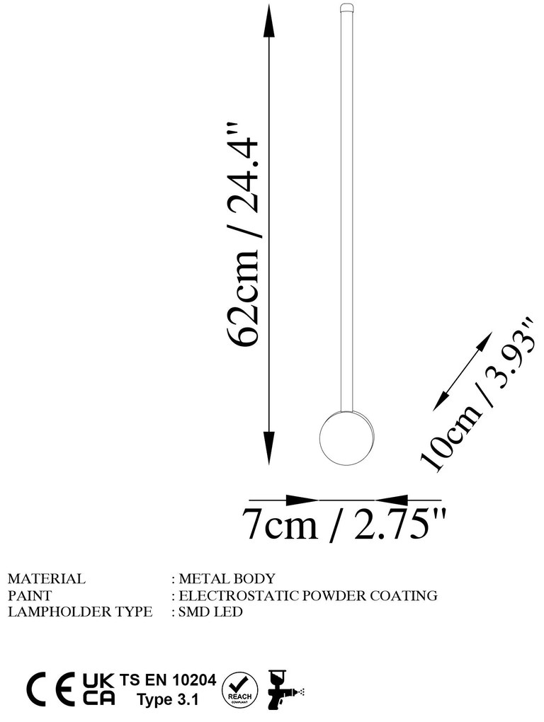 Candeeiro de Parede Sword - Branco - 62x10x7cm
