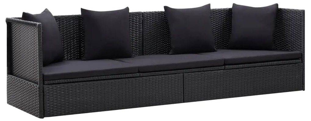 Sofá de jardim com almofadão e almofada vime PE preto