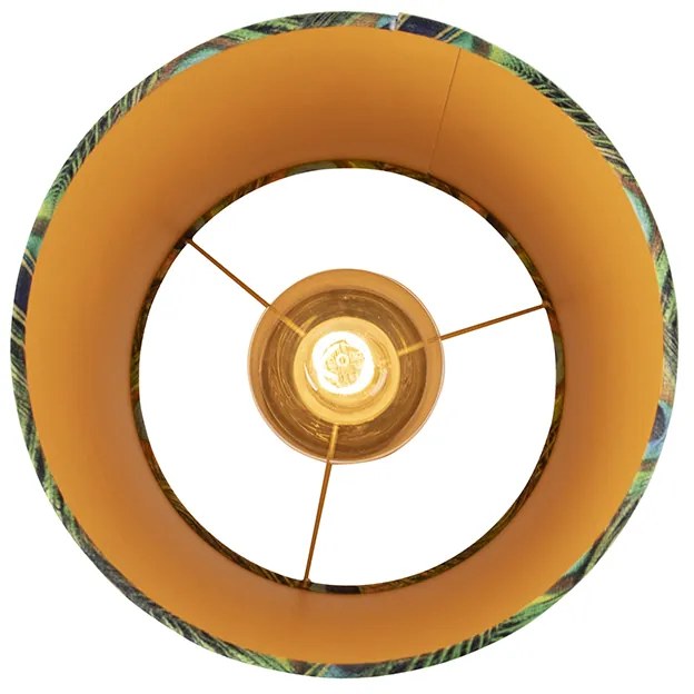 Candeeiro de teto com abajur de veludo azul-petróleo com dourado 25 cm - Combi Preto Clássico / Antigo