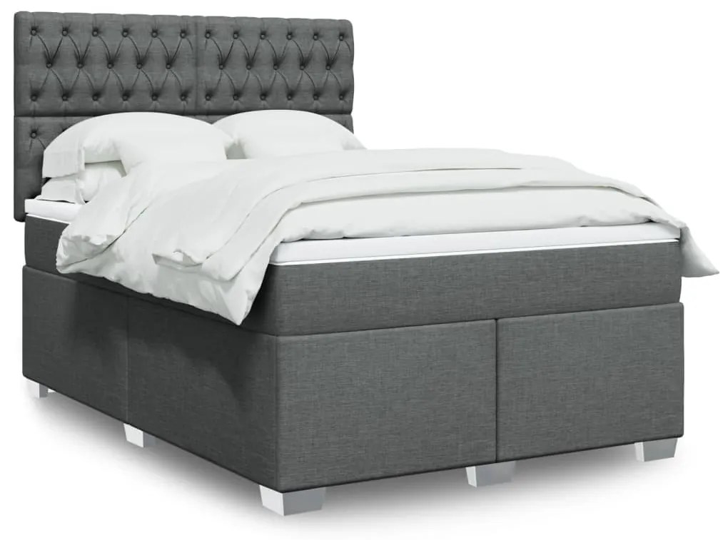 vidaXL Cama com molas/colchão 140x190 cm tecido cinzento-escuro