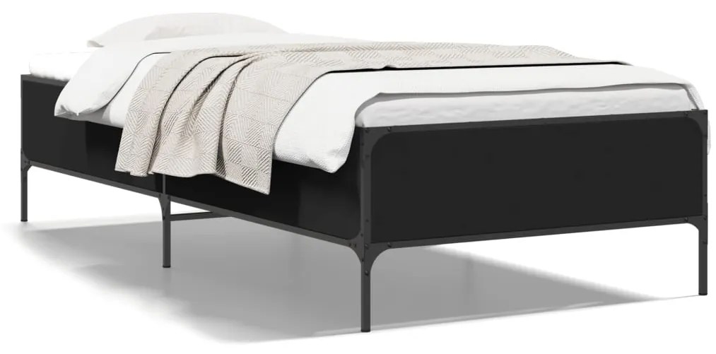 Estrutura de cama 75x190 cm derivados de madeira e metal preto