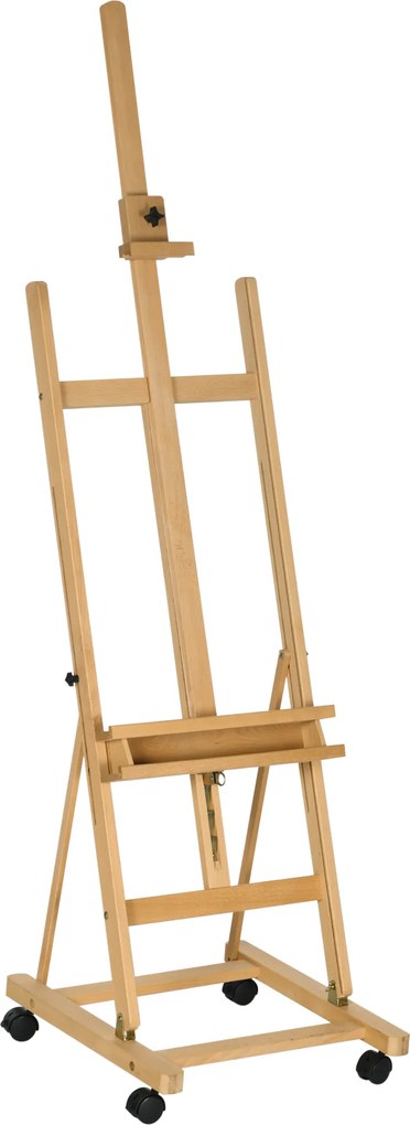 Cavalete de Pintura Dobrável 238 cm Cavalete de Madeira com Rodas Altura Ajustável Bandeja Madeira